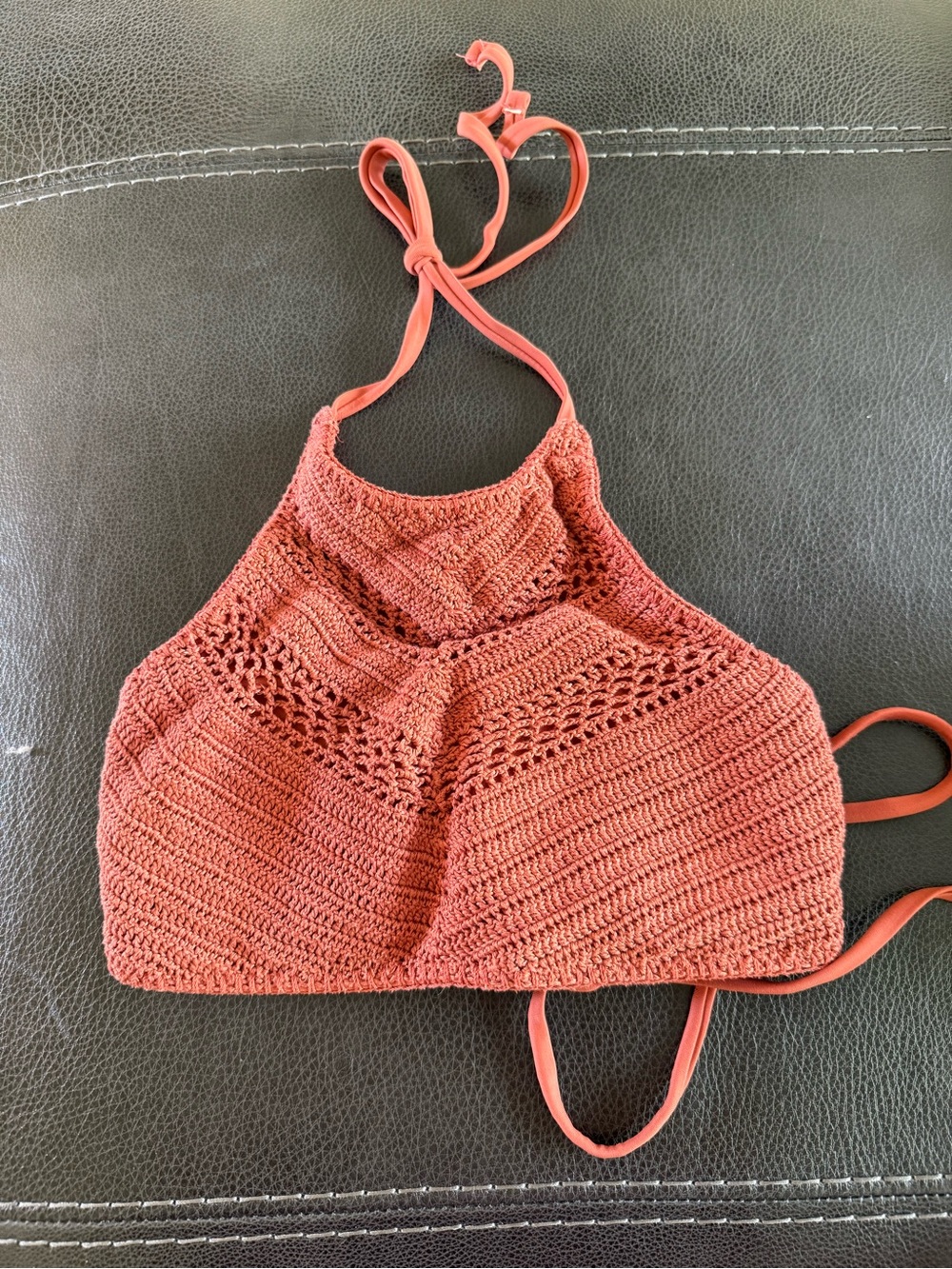 Crochet high-neck bikini top
